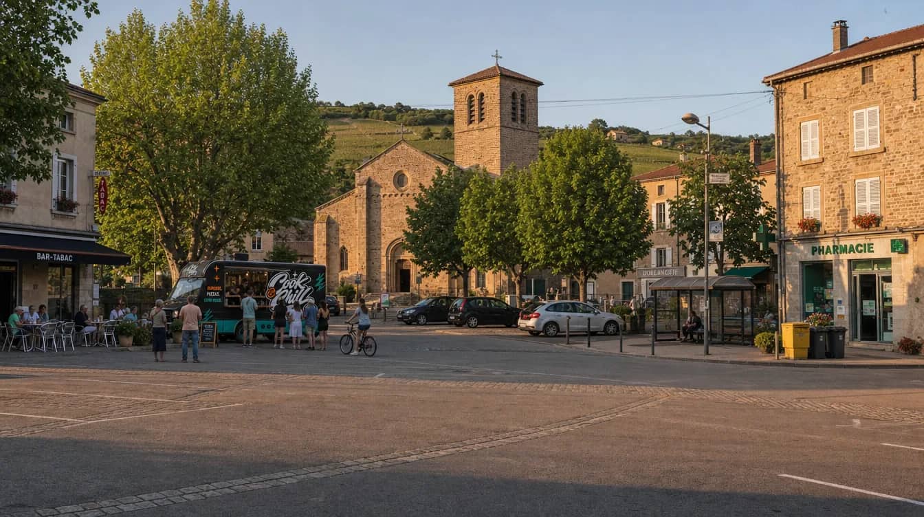 Le camion à Fleurie, Place de l'église